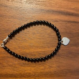 Tiffany & Co Black Bead Heart  Tag Bracelet 7 Inches